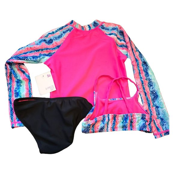 BEACH VIBES Swim Bikini and Rashguard Top Pink Tie Dye Girls 4/5 JJ1963 - Picture 11 of 12
